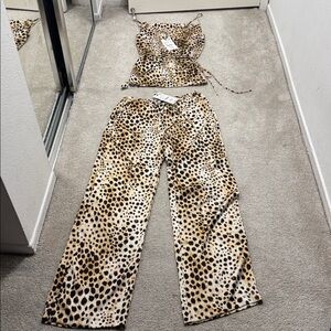 Zara Leopard Print Wide Leg Pants & Top Set